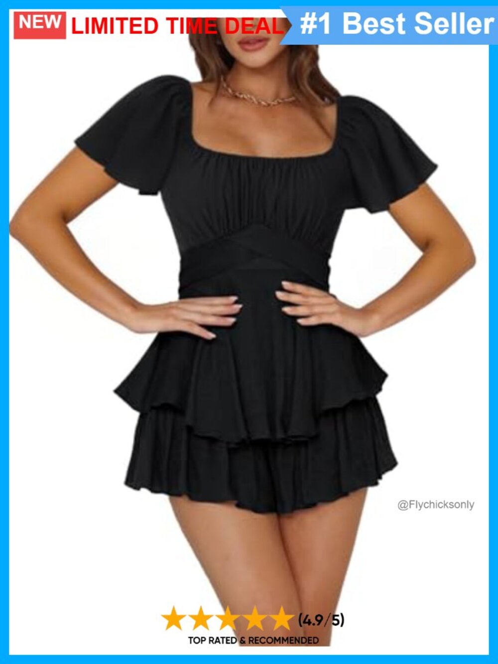 Ruffle Romper Short Sleeve Square Neck Tie Waist Mini Jumpsuit